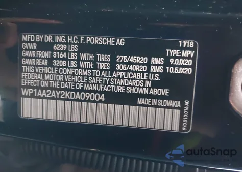 2019 Porsche Cayenne z USA, uszkodzony, nr VIN WP1AA2AY2KDA09004